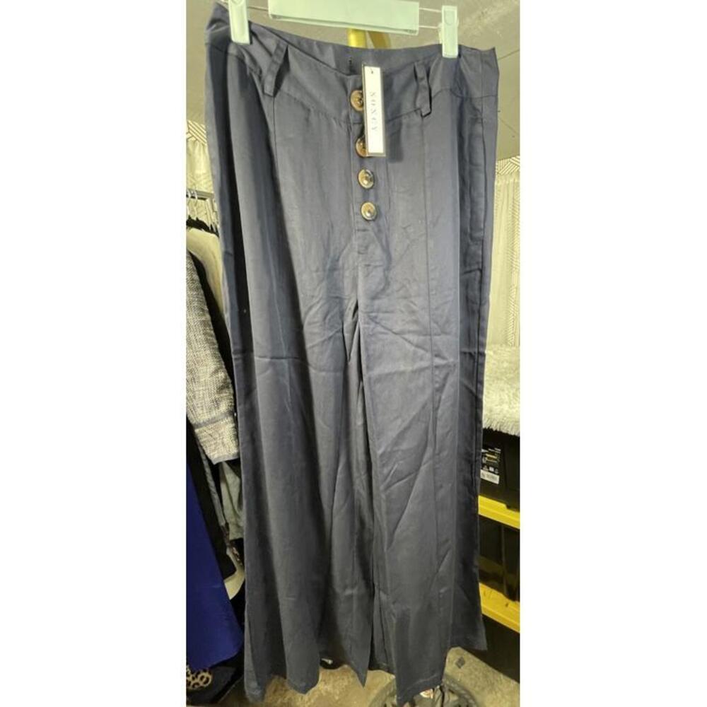 NWT Soncy High Waisted Wide Leg Navy Tencel Pants Trousers Sz 00 (10) Sailor
